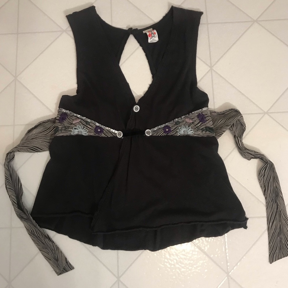 Free People Black Tank Top with Floral Waistband - Picture 2 of 7